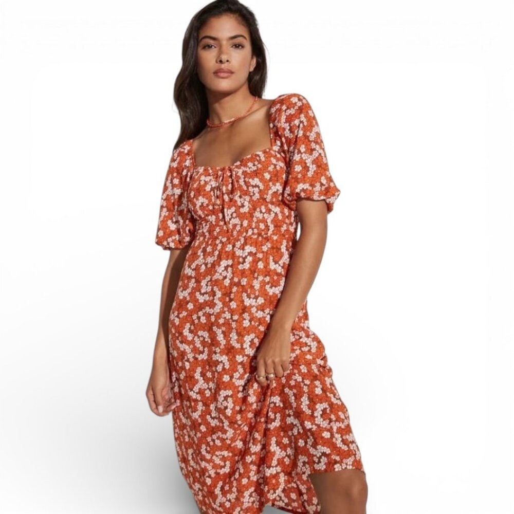 Faithfull The Brand Velika Midi Dress Valencia Floral Puff Sleeve Size 8